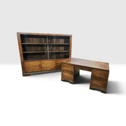 Ensemble de bureau exécutif monumental / Art Déco / Noyer / Années 1940.