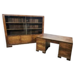 Ensemble de bureau exécutif monumental / Art Déco / Noyer / Années 1940.