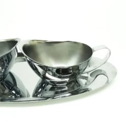 Ensemble de café moderne du milieu du siècle, en laiton nickelé, Pologne, années 1950.
