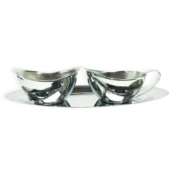 Ensemble de café moderne du milieu du siècle, en laiton nickelé, Pologne, années 1950.