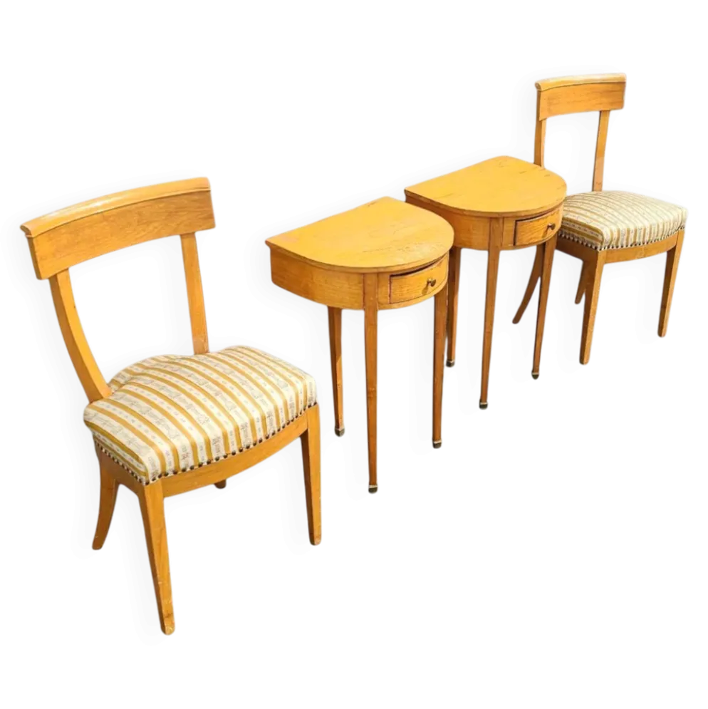 Ensemble de chaises en bois de cerisier / Biedermeier / tables d'appoint / table console tripot.