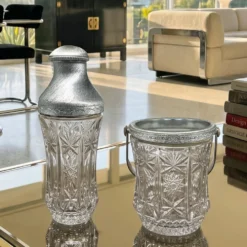 Ensemble de cocktails en cristal taillé et métal brossé des années 1960 par Arir.