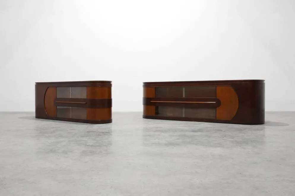 Ensemble de 2 comptoirs Art Déco et 1 cabinet attribué à De Coene, Belgique, 19
