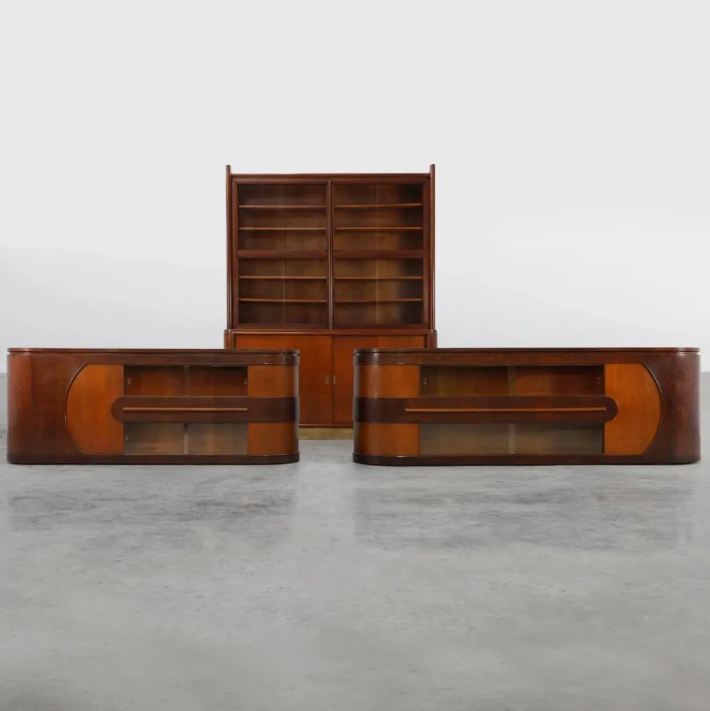 Ensemble de 2 comptoirs Art Déco et 1 cabinet attribué à De Coene, Belgique, 19