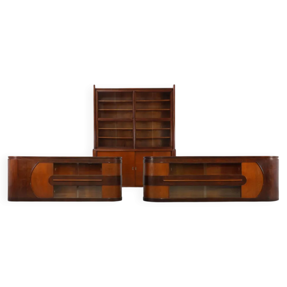 Ensemble de 2 comptoirs Art Déco et 1 cabinet attribué à De Coene, Belgique, 19