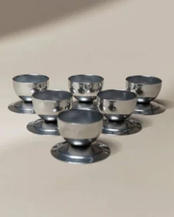 Ensemble de 6 coquetiers en acier inoxydable argenté – Décor de table vintage des années 1970, époque spatiale, Italie