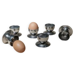 Ensemble de 6 coquetiers en acier inoxydable argenté – Décor de table vintage des années 1970, époque spatiale, Italie
