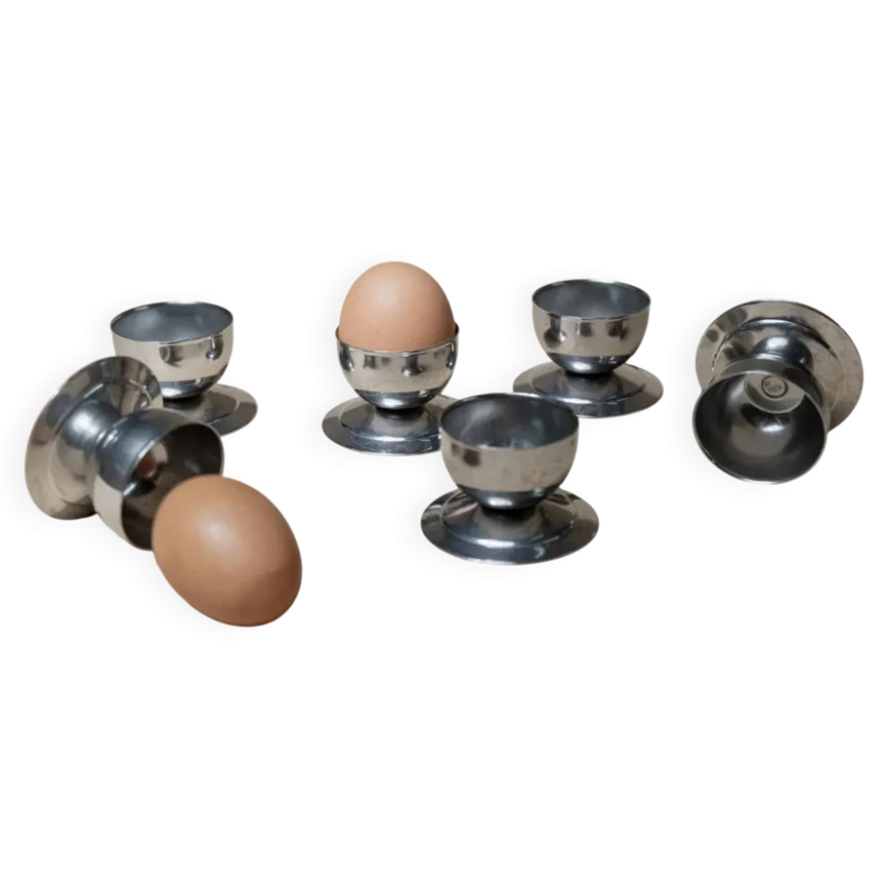 Ensemble de 6 coquetiers en acier inoxydable argenté – Décor de table vintage des années 1970, époque spatiale, Italie