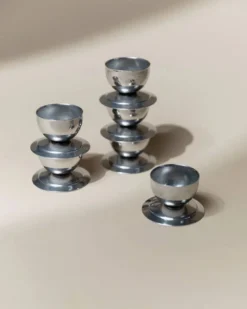 Ensemble de 6 coquetiers en acier inoxydable argenté – Décor de table vintage des années 1970, époque spatiale, Italie