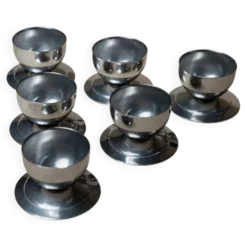 Ensemble de 6 coquetiers en acier inoxydable argenté – Décor de table vintage des années 1970, époque spatiale, Italie