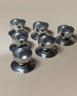 Ensemble de 6 coquetiers en acier inoxydable argenté – Décor de table vintage des années 1970, époque spatiale, Italie