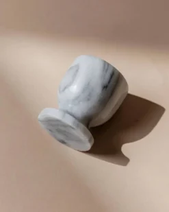 Ensemble de 6 coquetiers en marbre vintage gris et blanc – Sculptés à la main, vaisselle italienne des années 50