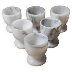 Ensemble de 6 coquetiers en marbre vintage gris et blanc – Sculptés à la main, vaisselle italienne des années 50