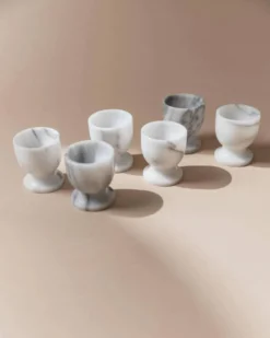 Ensemble de 6 coquetiers en marbre vintage gris et blanc – Sculptés à la main, vaisselle italienne des années 50