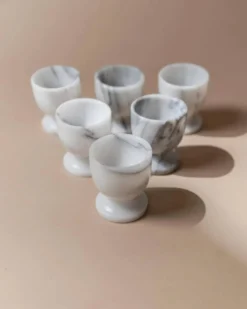 Ensemble de 6 coquetiers en marbre vintage gris et blanc – Sculptés à la main, vaisselle italienne des années 50