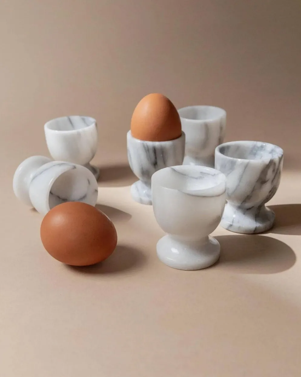 Ensemble de 6 coquetiers en marbre vintage gris et blanc – Sculptés à la main, vaisselle italienne des années 50