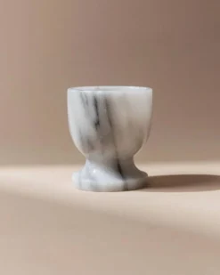 Ensemble de 6 coquetiers en marbre vintage gris et blanc – Sculptés à la main, vaisselle italienne des années 50