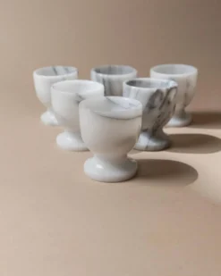 Ensemble de 6 coquetiers en marbre vintage gris et blanc – Sculptés à la main, vaisselle italienne des années 50