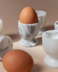 Ensemble de 6 coquetiers en marbre vintage gris et blanc – Sculptés à la main, vaisselle italienne des années 50