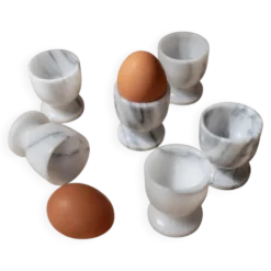 Ensemble de 6 coquetiers en marbre vintage gris et blanc – Sculptés à la main, vaisselle italienne des années 50