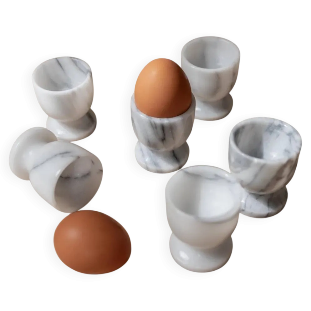 Ensemble de 6 coquetiers en marbre vintage gris et blanc – Sculptés à la main, vaisselle italienne des années 50