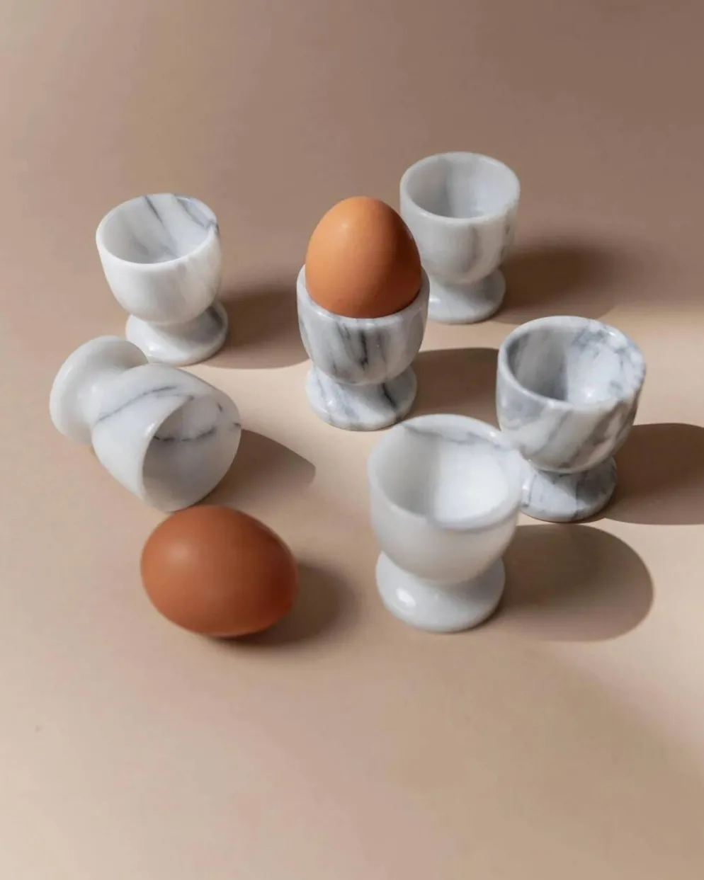 Ensemble de 6 coquetiers en marbre vintage gris et blanc – Sculptés à la main, vaisselle italienne des années 50