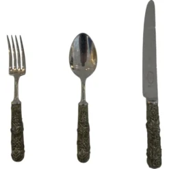 Ensemble de couteau, fourchette et cuillère en acier inoxydable Edwin Blyde & Co, années 1950.