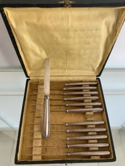 Ensemble de 12 couteaux à crustacés, ancien, 1900