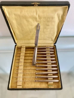 Ensemble de 12 couteaux à crustacés, ancien, 1900