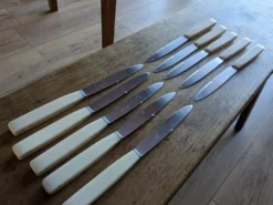 Ensemble de 10 couteaux de table vintages inox et bakélite