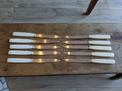 Ensemble de 10 couteaux de table vintages inox et bakélite