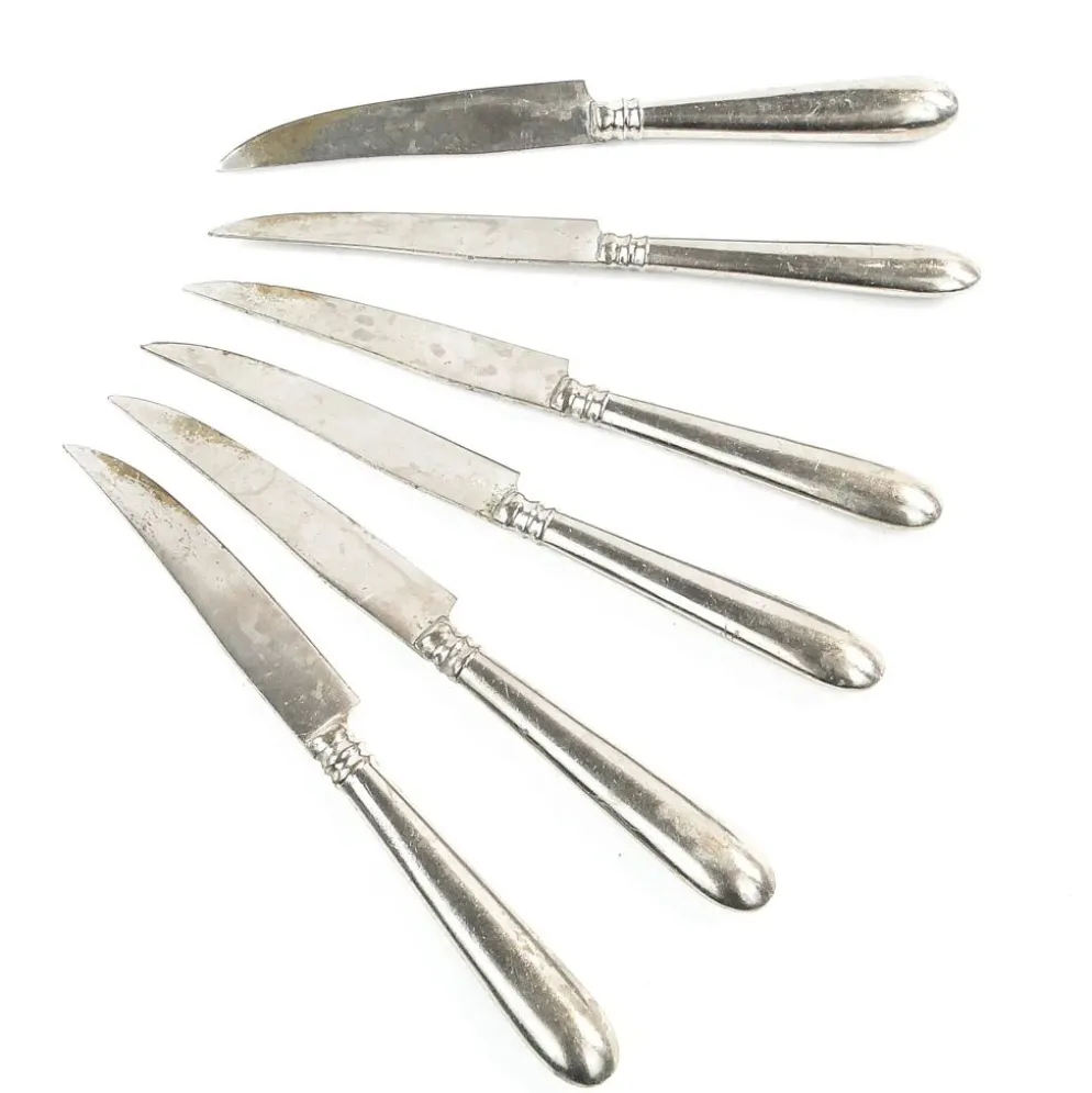 Ensemble de couteaux à fruits, métal blanc plaqué argent, Allemagne, années 1930