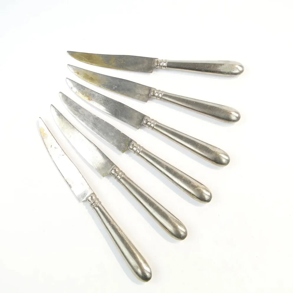 Ensemble de couteaux à fruits, métal blanc plaqué argent, Allemagne, années 1930