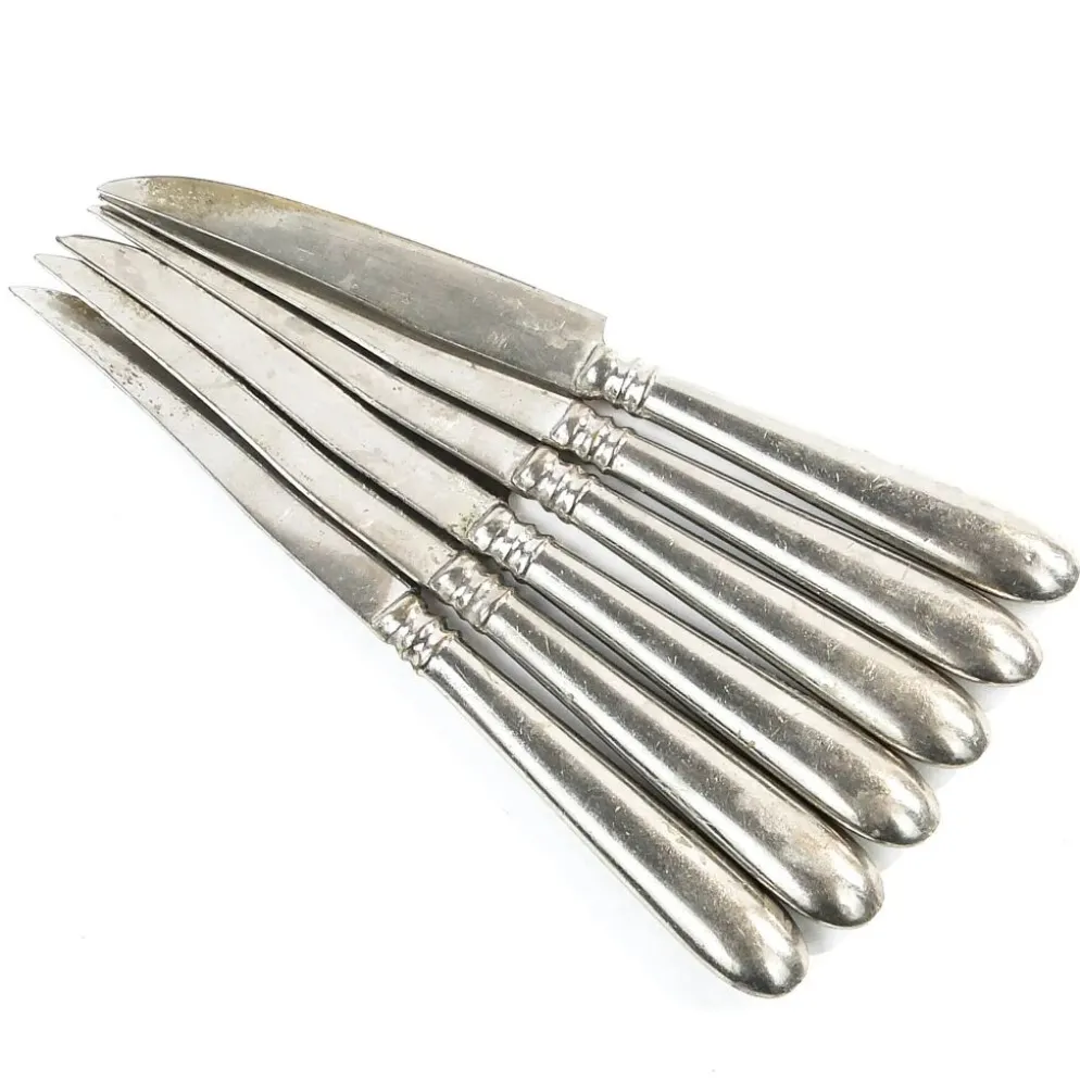 Ensemble de couteaux à fruits, métal blanc plaqué argent, Allemagne, années 1930