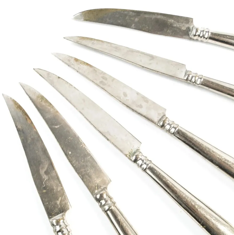 Ensemble de couteaux à fruits, métal blanc plaqué argent, Allemagne, années 1930