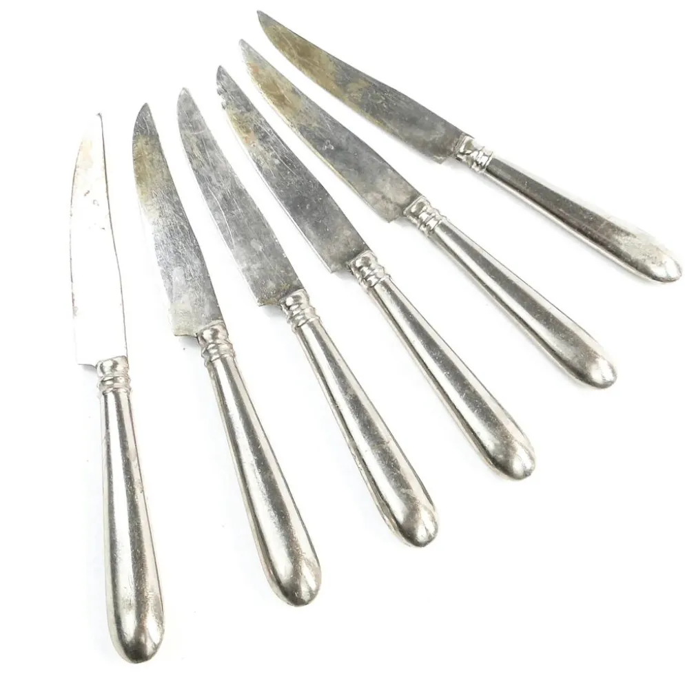 Ensemble de couteaux à fruits, métal blanc plaqué argent, Allemagne, années 1930