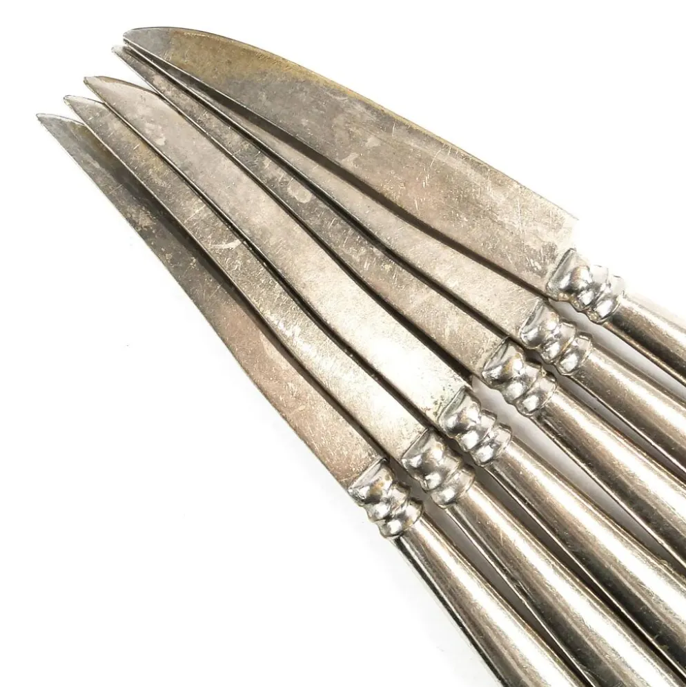 Ensemble de couteaux à fruits, métal blanc plaqué argent, Allemagne, années 1930