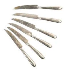 Ensemble de couteaux à fruits, métal blanc plaqué argent, Allemagne, années 1930