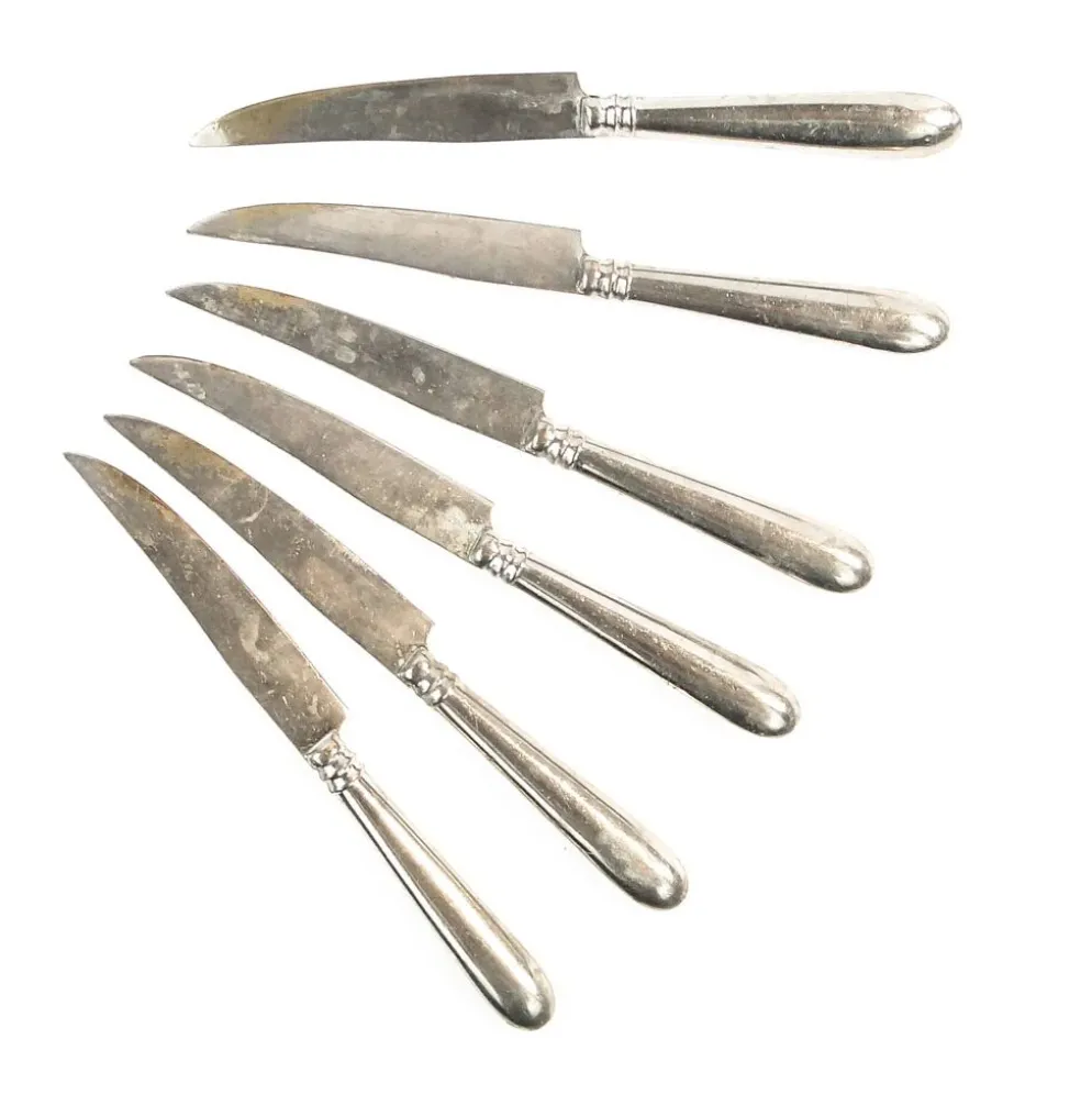 Ensemble de couteaux à fruits, métal blanc plaqué argent, Allemagne, années 1930