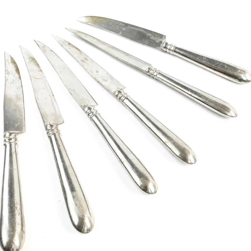 Ensemble de couteaux à fruits, métal blanc plaqué argent, Allemagne, années 1930