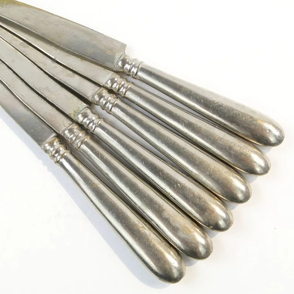 Ensemble de couteaux à fruits, métal blanc plaqué argent, Allemagne, années 1930