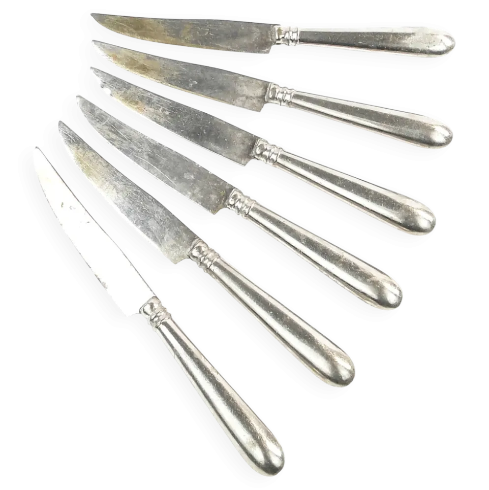 Ensemble de couteaux à fruits, métal blanc plaqué argent, Allemagne, années 1930