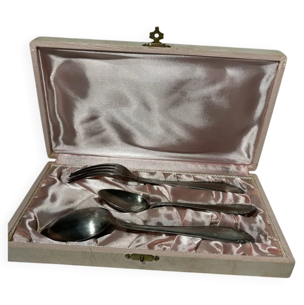 Ensemble de couverts anciens pour enfant en métal argenté