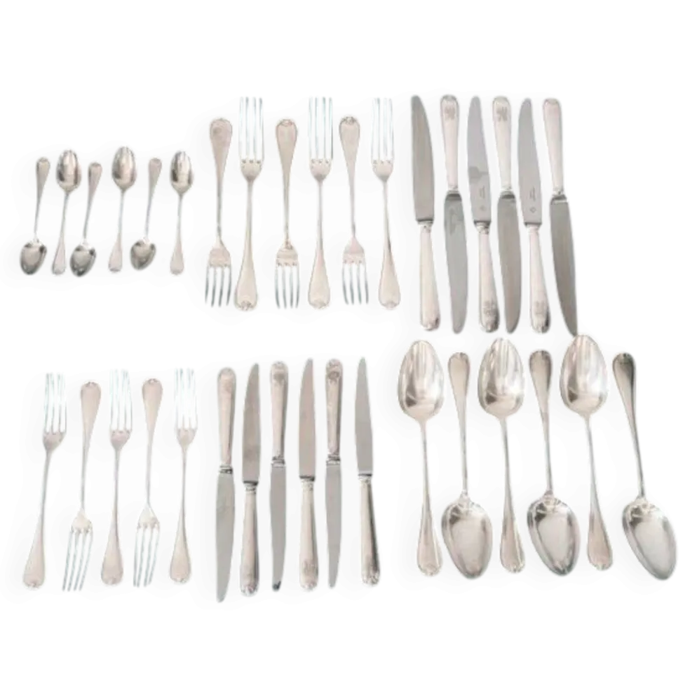 Ensemble de couverts antique Christofle Marot Bérain – Métal plaqué argent – 35 pièces pour 6 personnes