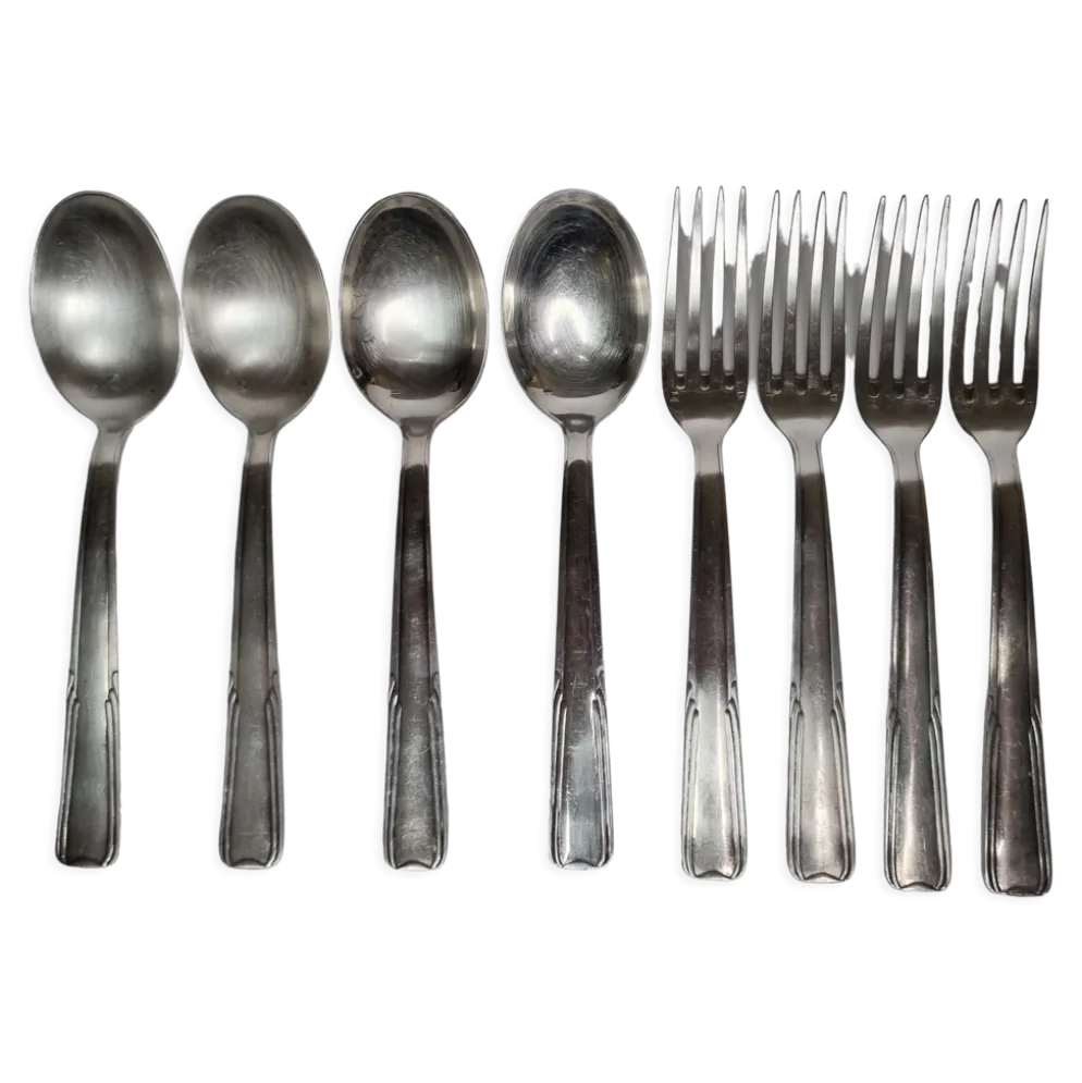 Ensemble de 8 couverts, cuillères à soupe et fourchette "dixi" en métal argenté