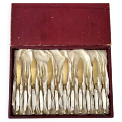 Ensemble de couverts à fruits anciens pour 6 · Laiton et nacre · Boîte d'origine