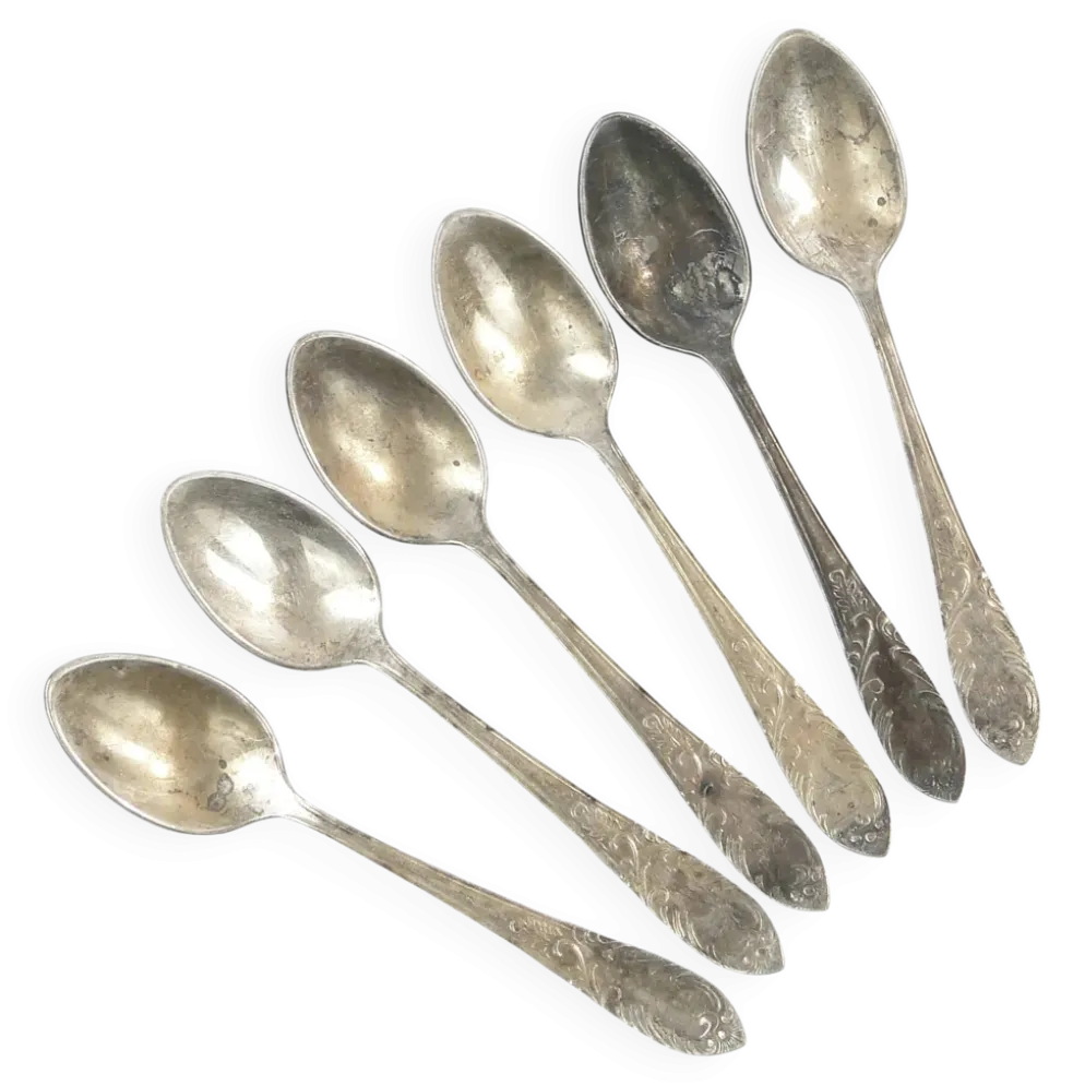 Ensemble de cuillères à moka, en laiton argenté, D. Fraget, Pologne, années 1950.