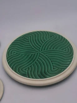 Ensemble de dessous de plat Sarreguemines vert – Céramique vintage