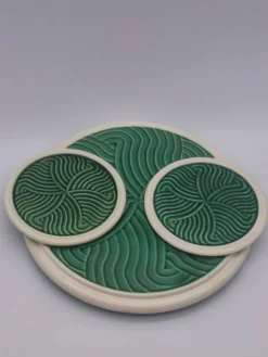 Ensemble de dessous de plat Sarreguemines vert – Céramique vintage