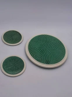 Ensemble de dessous de plat Sarreguemines vert – Céramique vintage